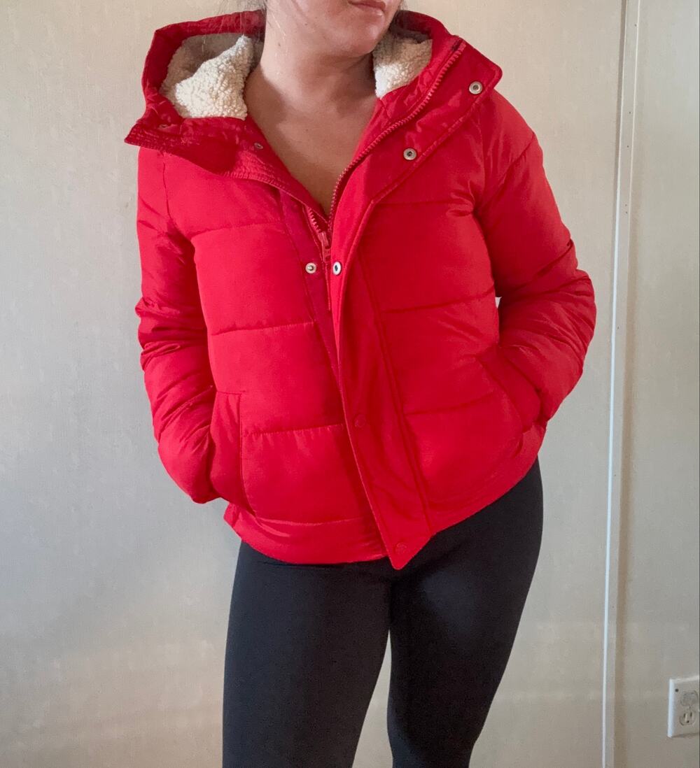 Abercrombie & Fitch Ultra Red Puffer Jacket Sherpa Hood Size Small
